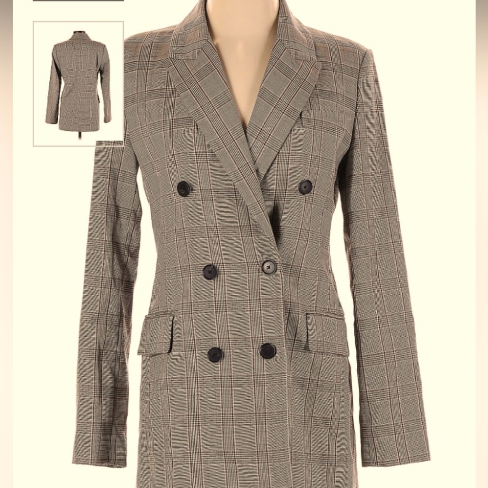 Zara Double Breasted Long Sleeves Checkered Pattern Blazer 12.